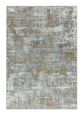 Abstract Yellow Easy to Clean Modern Jute Backing Rug for Living Room Bedroom and Dining Room-80cm X 150cm