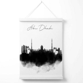 Abu Dhabi Watercolour Skyline City Poster with Hanger / 33cm / White