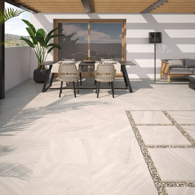 Abyss Matt Beige Stone Effect Porcelain Outdoor Tile - Pack of 15, 5.58m�² - (L)610x(W)610mm