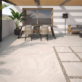 Abyss Matt Beige Stone Effect Porcelain Outdoor Tile - Pack of 60, 22.326m² - (L)610x(W)610