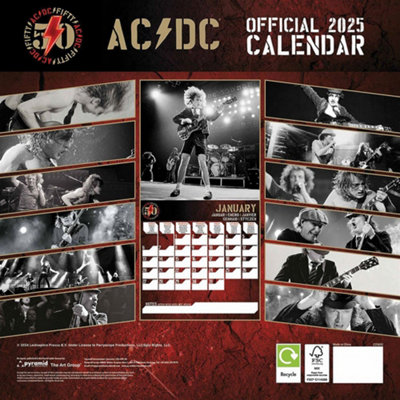 AC/DC 2025 Square Wall Calendar Red/Black/Gold (One Size)