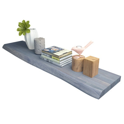 Acacia Afloat Shelf Floating Shelf FSC 1200x250x38mm, Finger-joint with Live edge, Dusk Grey