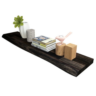 Acacia Afloat Shelf Floating Shelf FSC 1200x250x38mm, Finger-joint with Live edge, Espresso