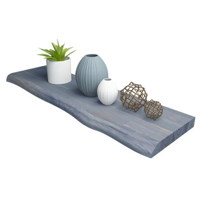 Acacia Afloat Shelf Floating Shelf FSC 900x250x38mm, Finger-joint with Live edge, Dusk Grey