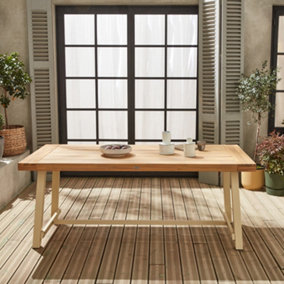 Acacia and steel 8-seater table 190x91.5x76cm Fortaleza Light wood colour Indoor/outdoor