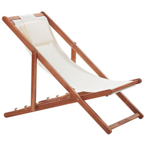 Acacia Folding Deck Chair Dark Wood with Off-White AVELLINO