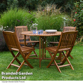 Acacia Garden Dining Set with Cushions for 4 People, Folding Design