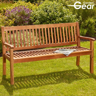 Acacia Hardwood 3 Seater Garden Bench Water Resistant Furniture for Outdoor Patio Decking L149.5 x W62.5 x H90cm DIY at B Q