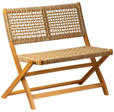 Acacia Wood and Rope Outdoor Bench Exotic Boho Outdoor