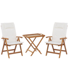 Acacia Wood Bistro Set with Off-White Cushions JAVA