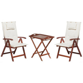 Acacia Wood Bistro Set with Off-White Cushions TOSCANA