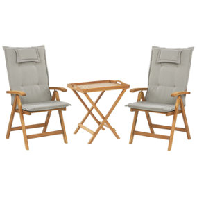 Acacia Wood Bistro Set with Taupe Cushions JAVA