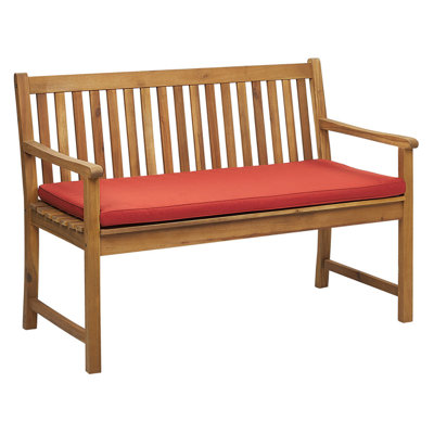 Acacia Wood Garden Bench 120 cm with Red Cushion VIVARA