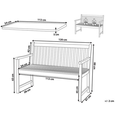 Acacia Wood Garden Bench 120 cm with Taupe Cushion VIVARA - 3