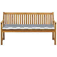 Acacia Wood Garden Bench 160 cm with Blue Stripes Cushion VIVARA