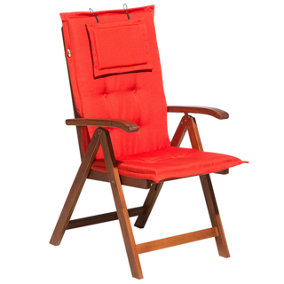 Acacia Wood Garden Chair Folding with Light Red Cushion TOSCANA
