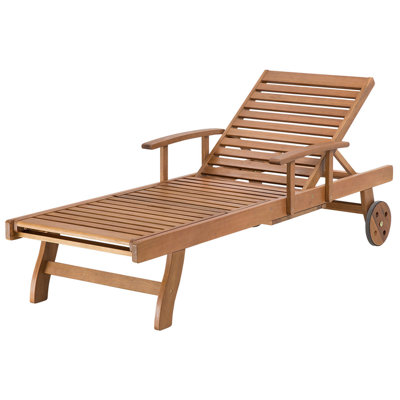 Acacia Wood Reclining Sun Lounger with Blue and Beige Cushion JAVA