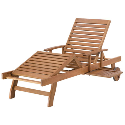 Acacia Wood Reclining Sun Lounger with Blue and Beige Cushion JAVA - 6