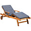 Acacia Wood Reclining Sun Lounger with Blue Cushion JAVA
