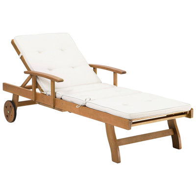 Acacia Wood Reclining Sun Lounger with Off-White Cushion JAVA