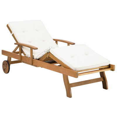 Acacia Wood Reclining Sun Lounger with Off-White Cushion JAVA