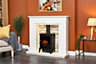 Acantha Amalfi White Marble Fireplace with Downlights & Aviemore Electric Stove in Black, 48 Inch