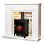Acantha Amalfi White Marble Fireplace with Downlights & Aviemore Electric Stove in Black, 48 Inch