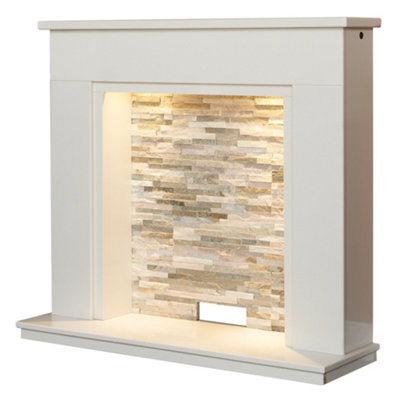 Acantha Amalfi White Marble Stove Fireplace with Downlights, 48 Inch