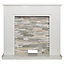 Acantha Amalfi White Marble Stove Fireplace with Downlights, 48 Inch