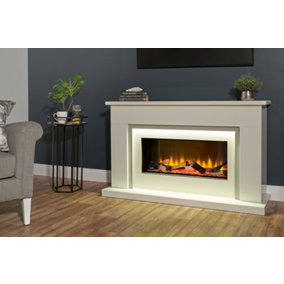 Acantha Arona White & Grey Marble Electric Fireplace Suite, 54 Inch