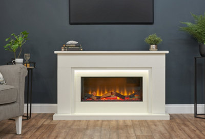 Acantha Arona White Marble Electric Fireplace Suite, 54 Inch