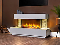 Acantha Aspen White Marble & Slate Fireplace Suite with Downlights, 50 Inch