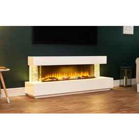 Acantha Aspen White Marble & Slate Fireplace Suite with Downlights, 69 Inch