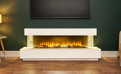 Acantha Aspen White Marble & Slate Fireplace Suite with Downlights, 69 Inch