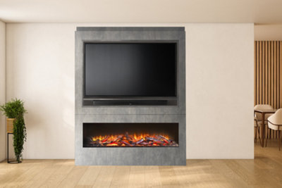 Acantha Athena Pre-Built Concrete Effect Fully Inset Media Wall with TV ...