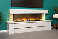 Acantha Atlanta White Marble & Slate Fireplace with Downlights, 72 Inch