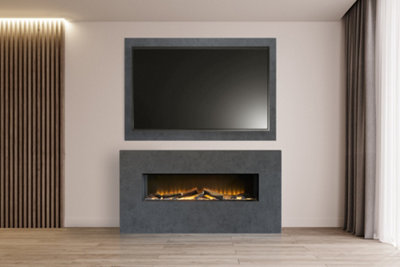 Acantha Bloc Pre-Built Fully Inset Media Wall Suite & TV Board in Slate ...