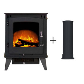 Acantha Echo Electric Stove in Charcoal Grey with Straight Stove Pipe