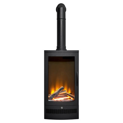 Acantha Horizon Electric Stove with Tall Angled Stove Pipe in Black