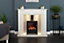 Acantha Larissa White & Grey Marble Stove Fireplace with Downlights & Keston Electric Stove in Black, 48 Inch