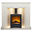 Acantha Larissa White & Grey Marble Stove Fireplace with Downlights & Lunar Electric Stove in Charcoal Grey, 48 Inch