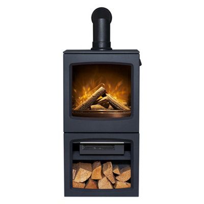 Acantha Lunar XL Electric Stove in Charcoal Grey with Short Angled Pipe in Black