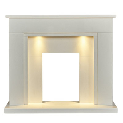 Acantha Maine White Marble Fireplace with Downlights, 48 Inch