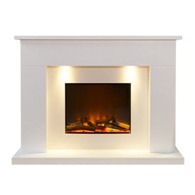 Acantha Minnesota White Marble Electric Fireplace Suite, 50 Inch