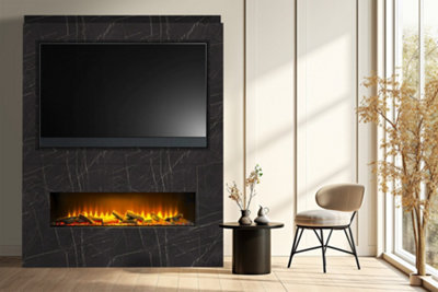 Acantha Nexus Pre-Built Black Marble Effect Fully Inset Media Wall with ...