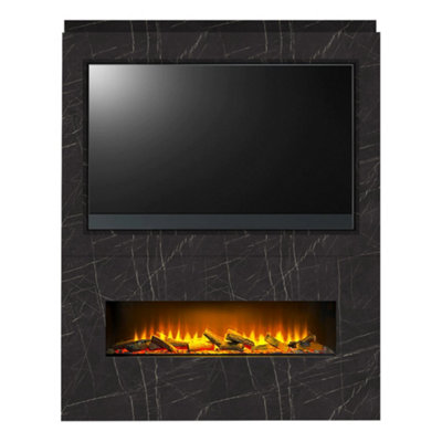 Acantha Nexus Pre-Built Black Marble Effect Fully Inset Media Wall with ...