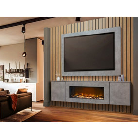 Acantha Orion Electric Floating Media Wall Suite with TV Back Board in Concrete Effect