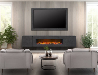 Acantha Orion Electric Floating Media Wall Suite with TV Backboard in Slate Effect, 100 Inch