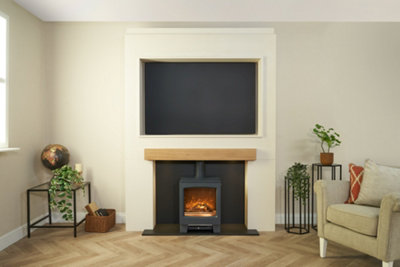 Acantha Pre-Built Stove Media Wall 2 with TV Recess & Lunar Electric Stove in Charcoal Grey Price Comparisons | Compare The Build
