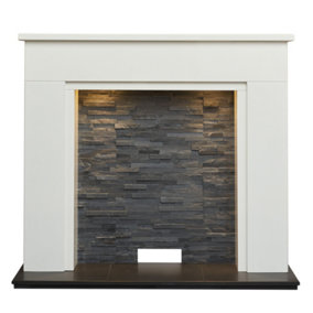 Acantha Rimini White Marble Stove Fireplace with Downlights, 48 Inch